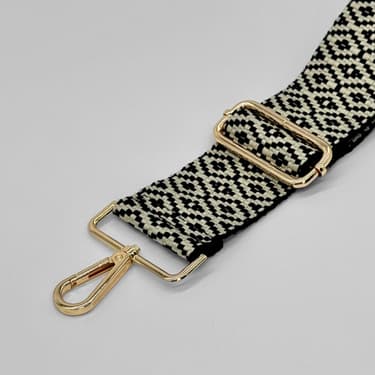 Black and Stone Woven Mosaic Bag Strap